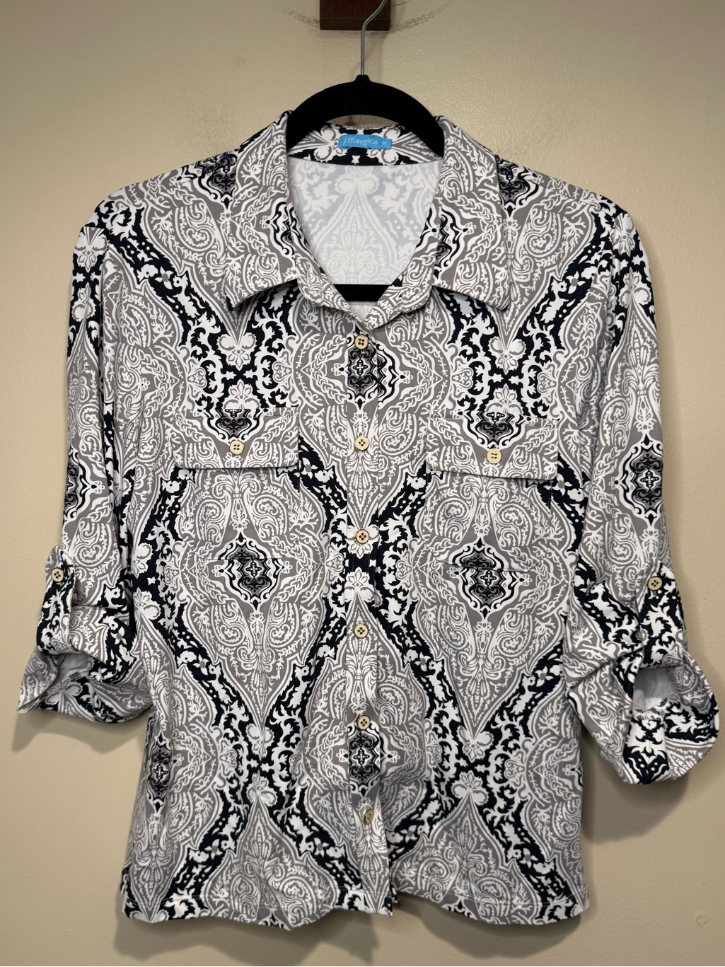 J Mclaughlin Catalina Cloth Button Up Shirt Damask Print *Read Description *